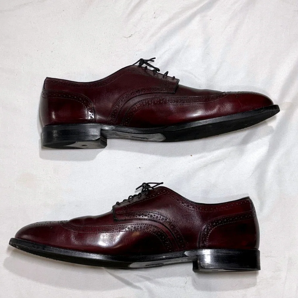 Allen Edmonds Lombard Wingtip Derby Men 15 D Burgundy Leather Brogue Dress Shoes